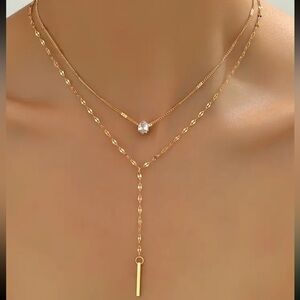 Gold Rhinestone Layered Pendant Necklace